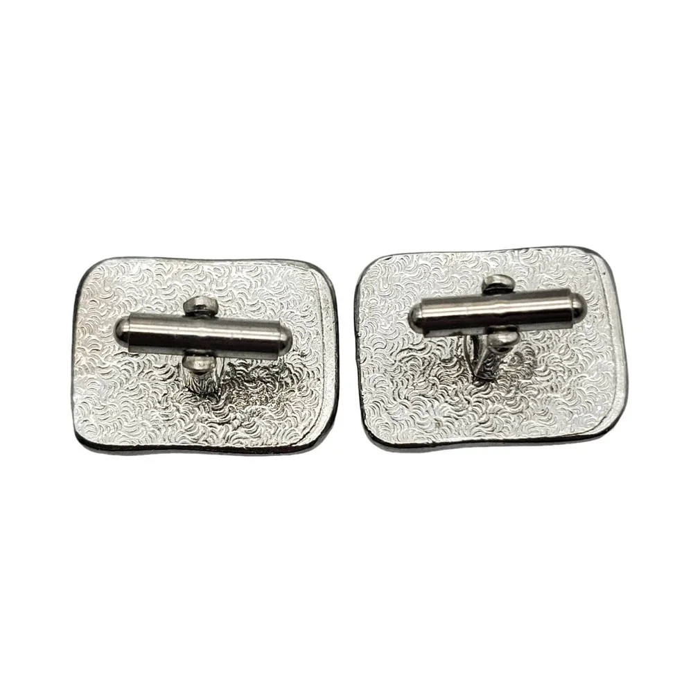 Large Black Enamel Cufflinks Silver Tone‎ Dancing Couple Novelty Mens Deco Dance